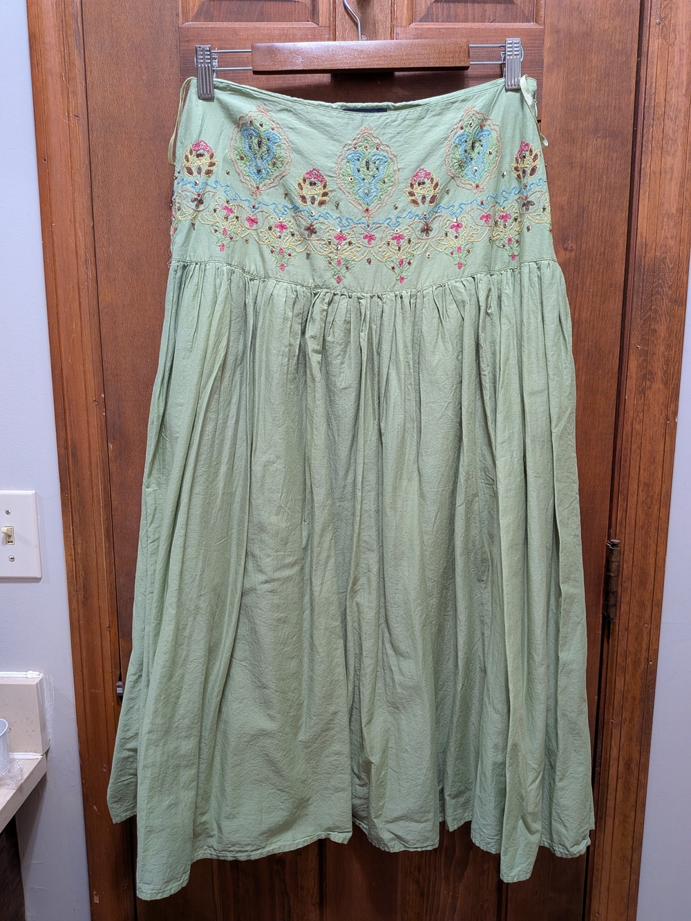 Westbound Light Green Embroidered Maxi Skirt